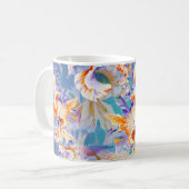 Lebendiger Oranger und Blauer Abstrakter Floraler  Kaffeetasse (Vorderseite Links)