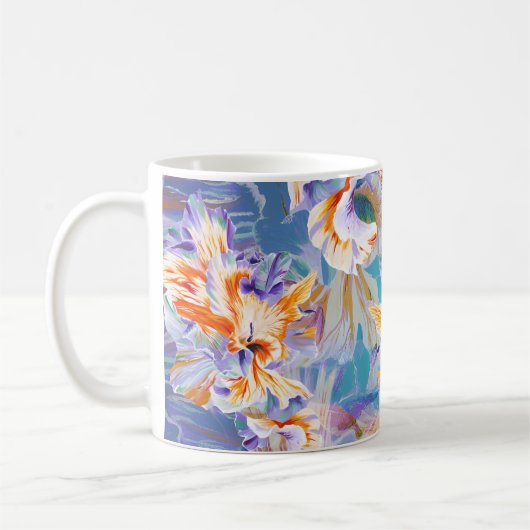 Lebendiger Oranger und Blauer Abstrakter Floraler  Kaffeetasse (Links)