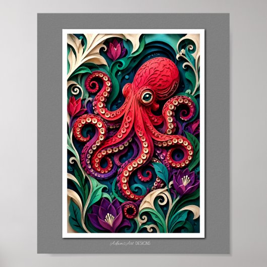 Lebendiger Papierkunst Oktopusgarten Poster (Vorne)