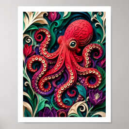 Lebendiger Papierkunst Oktopusgarten Poster