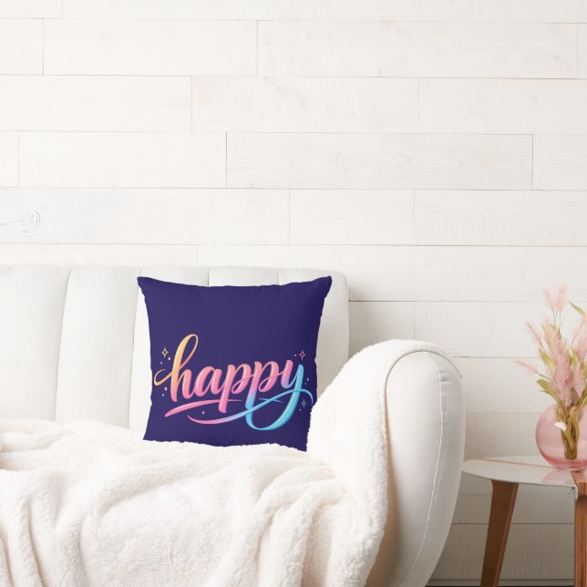 Lebendiger Pastell-Gradient HAPPY-Typografie - Mod Kissen (Liege)