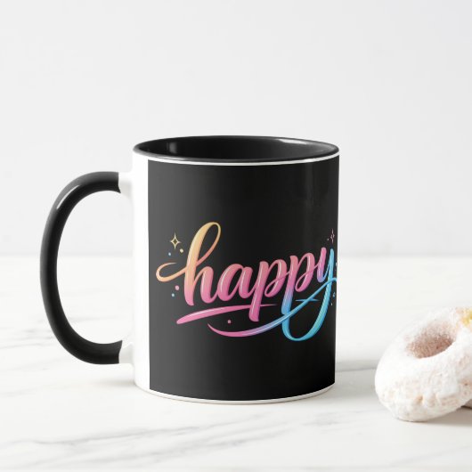 Lebendiger Pastell-Gradient HAPPY-Typografie - Mod Tasse (Mit Donut)