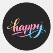 Lebendiger Pastellgradient HAPPY-Typografie - Mode Runder Aufkleber (Vorderseite)