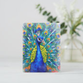 Lebendiger Pfau Postkarte (Stehend Vorderseite)