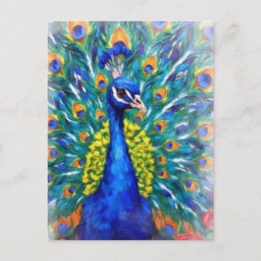 Lebendiger Pfau Postkarte (Vorderseite)