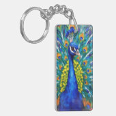 Lebendiger Pfau Schlüsselanhänger (Vorderseite links)