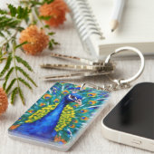 Lebendiger Pfau Schlüsselanhänger (Vorderseite rechts)