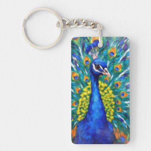 Lebendiger Pfau Schlüsselanhänger (Vorderseite)