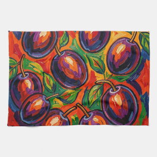 Lebendiger Pflaumen-Fauvist Geschirrtuch