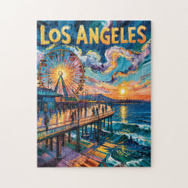 Lebendiger Pier von Los Angeles Sonnenuntergang Va Puzzle
