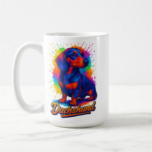 Lebendiger Pop-Art-Dachshund – Farbiger Neon-Hund Kaffeetasse