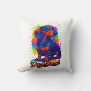 Lebendiger Pop-Art-Dachshund – Farbiger Neons Hund Kissen