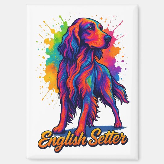 Lebendiger Pop-Art-Englischer Setter-Hund Magnet (Vorderseite)