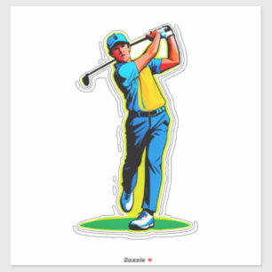 Lebendiger Pop-Art-Golfer schwingt einen Driver au Aufkleber