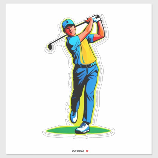 Lebendiger Pop-Art-Golfer schwingt einen Driver au Aufkleber (Blatt)