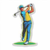 Lebendiger Pop-Art-Golfer schwingt einen Driver au Aufkleber (Vorderseite)
