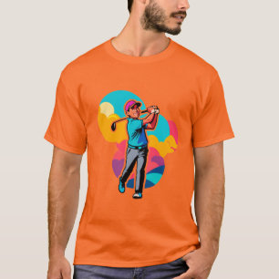 Lebendiger Pop-Art-Golfer schwingt einen Driver au T-Shirt