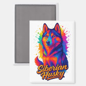 Lebendiger Pop-Art-Sibirischer Husky Magnet (Vorderseite/Rückseite)