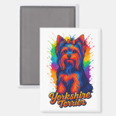 Lebendiger Pop-Art-Yorkshire-Terrier – Farbintensi Magnet (Vorderseite/Rückseite)