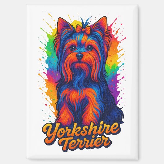 Lebendiger Pop-Art-Yorkshire-Terrier – Farbintensi Magnet (Vorderseite)