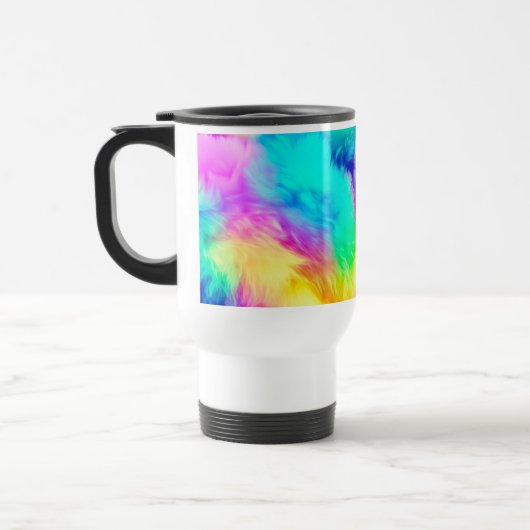Lebendiger Regenbogen Fluffige Felltextur-75201 Reisebecher (Links)