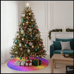 Lebendiger Regenbogen-Karogradient digitaler Hinte Polyester Weihnachtsbaumdecke