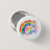 Lebendiger Regenbogen-Wasserfarbspritzer "Liebe is Button (Vorne & Hinten)