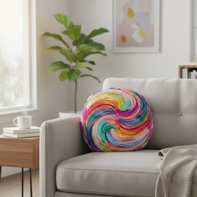 Lebendiger Regenbogenwirbel-Abstrakt Rundes Kissen (Von Creator hochgeladen)