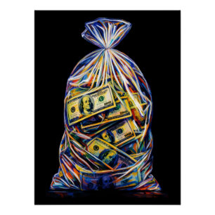 Lebendiger Reichtum Geldsack Cash-Überlauf Pop-Art Poster