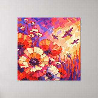 Lebendiger Retro-Blumenleinwanddruck | Kühner Boho Leinwanddruck