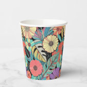 Lebendiger Retro-Blumenrausch Pappbecher (Links)
