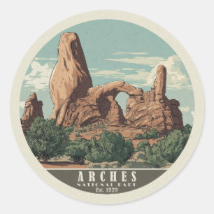 Lebendiger Retro-Stil Arches-Nationalpark Runder Aufkleber