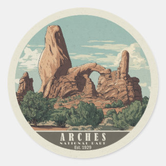 Lebendiger Retro-Stil Arches-Nationalpark Runder Aufkleber