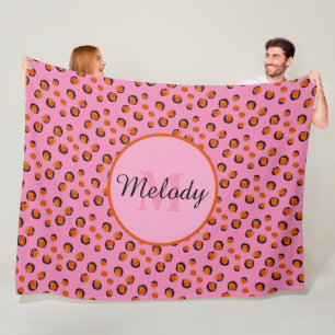 lebendiger rosa Gepard Tierdruck Monogramm Fleecedecke