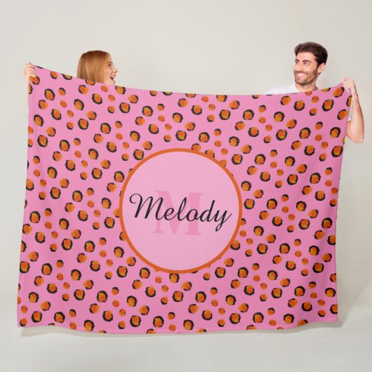 lebendiger rosa Gepard Tierdruck Monogramm  Fleecedecke (Beispiel)