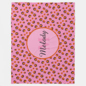 lebendiger rosa Gepard Tierdruck Monogramm  Fleecedecke (Vorderseite)
