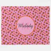 lebendiger rosa Gepard Tierdruck Monogramm  Fleecedecke (Vorderseite (Horizontal))