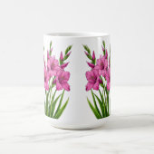 Lebendiger rosa Gladiolenstrauß mit grünem Blattwe Kaffeetasse (Mittel)