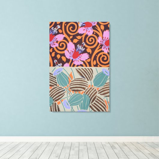 Lebendiger rosa und orangefarbener spiralförmiger leinwanddruck (Insitu (Holzboden))