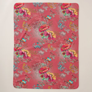 Lebendiger Rosa Vintage-Blumenmuster-Sherpa-Decke Sherpadecke