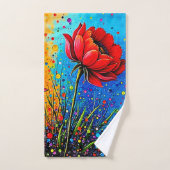 Lebendiger roter Blumen Pop Art Druck Badhandtuch Set (Handtuch)