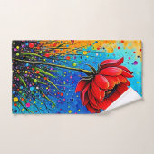 Lebendiger roter Blumen Pop Art Druck Badhandtuch Set (Handtuch)