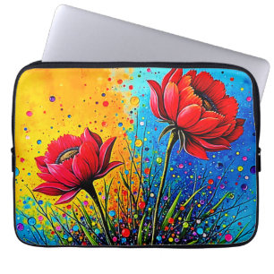 Lebendiger roter Blumen Pop Art Druck Laptopschutzhülle