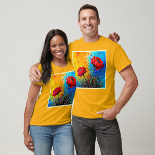 Lebendiger roter Blumen Pop Art Druck T-Shirt
