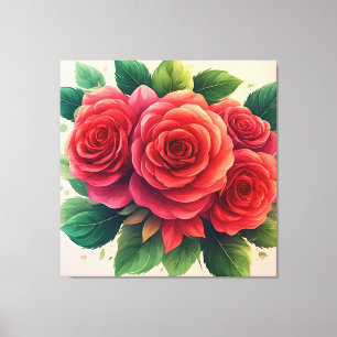 Lebendiger roter Rosenstrauß Leinwanddruck