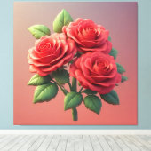 Lebendiger roter Rosenstrauß Leinwanddruck (Insitu (Holzboden))