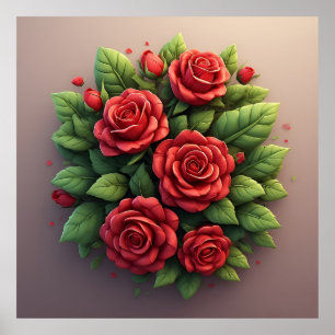 Lebendiger roter Rosenstrauß Poster