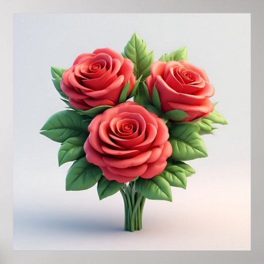 Lebendiger roter Rosenstrauß Poster (Vorne)