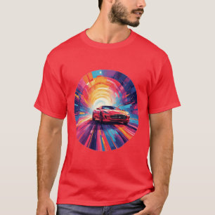 Lebendiger roter Sportwagen in einem dynamischen S T-Shirt