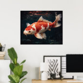 Lebendiger Roter und Weißer Koi-Fisch Poster (Heimbüro)